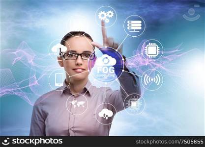 The businessman in edge and fog computing concept. Businessman in edge and fog computing concept