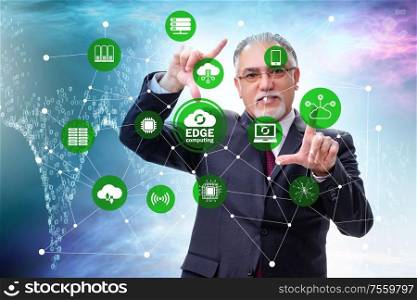 The businessman in fog and edge cloud computing concept. Businessman in fog and edge cloud computing concept