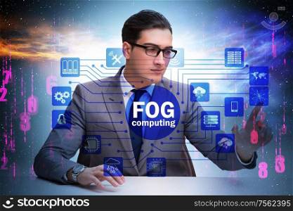 The businessman in fog and edge cloud computing concept. Businessman in fog and edge cloud computing concept