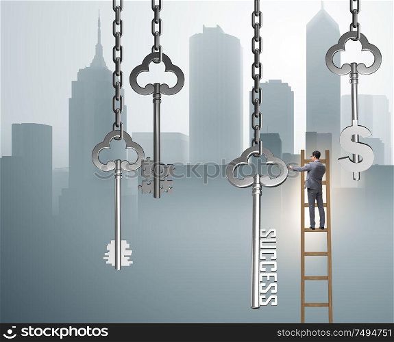 The businessman in key to financial success concept. Businessman in key to financial success concept