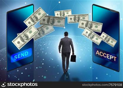 The businessman in money transfer concept. Businessman in money transfer concept