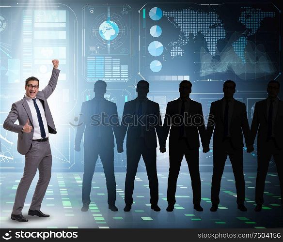 The businessman in the spotlight in business concept. Businessman in the spotlight in business concept