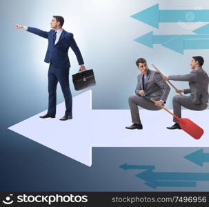 The businessman on line chart in business concept. Businessman on line chart in business concept