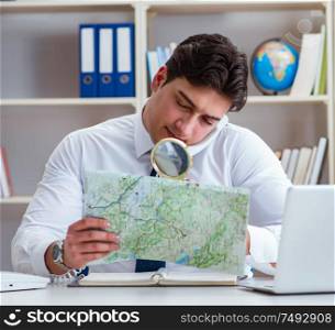The businessman operator traveling agent working in the office. Businessman operator traveling agent working in the office
