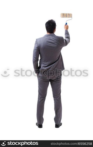 The businessman painter isolated on white background. Businessman painter isolated on white background