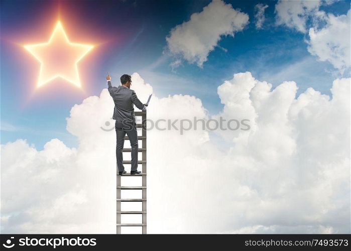 The businessman reaching out for stars. Businessman reaching out for stars
