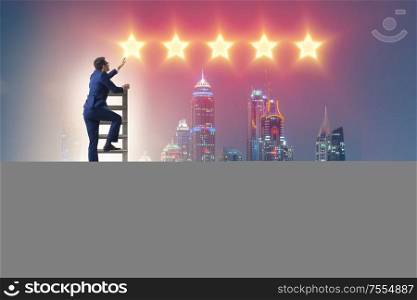 The businessman reaching out for stars. Businessman reaching out for stars