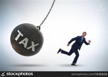 The businessman running away from high taxes. Businessman running away from high taxes