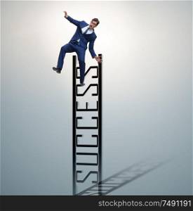 The businessman slipping from the top of ladder. Businessman slipping from the top of ladder