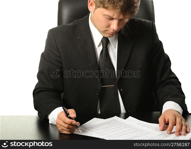 The businessman the studying contract before the signature. The man of the European nationality.