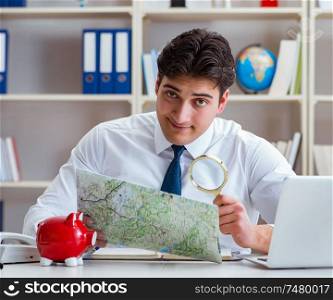 The businessman traveling agent working in the office. Businessman traveling agent working in the office