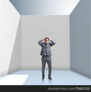 The businessman trying to escape from difficult situation. Businessman trying to escape from difficult situation