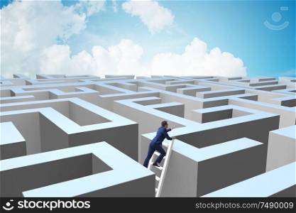 The businessman trying to escape from maze. Businessman trying to escape from maze