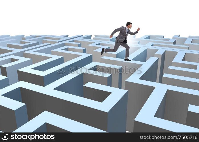 The businessman trying to escape from maze. Businessman trying to escape from maze