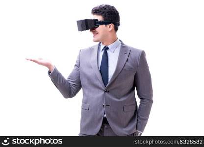 The businessman wearing virtual reality vr glasses isolated on white. Businessman wearing virtual reality VR glasses isolated on white