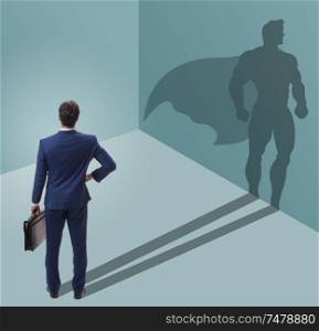 The businessman with aspiration of becoming superhero. Businessman with aspiration of becoming superhero