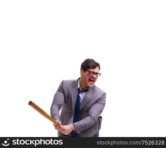 The businessman with baseball bat isolated on white. Businessman with baseball bat isolated on white