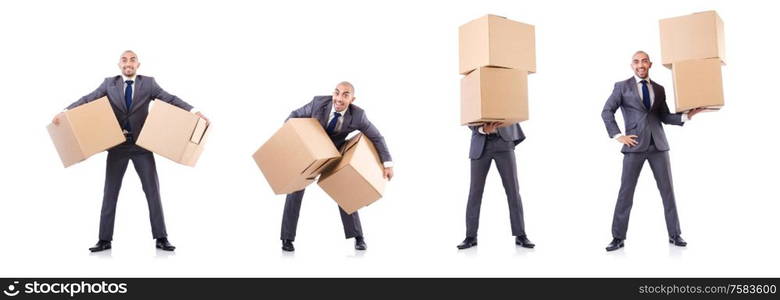 The businessman with box isolated on the white. Businessman with box isolated on the white