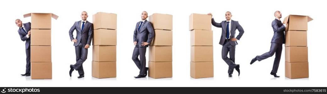 The businessman with box isolated on the white. Businessman with box isolated on the white