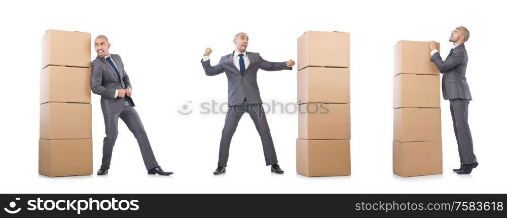 The businessman with box isolated on the white. Businessman with box isolated on the white