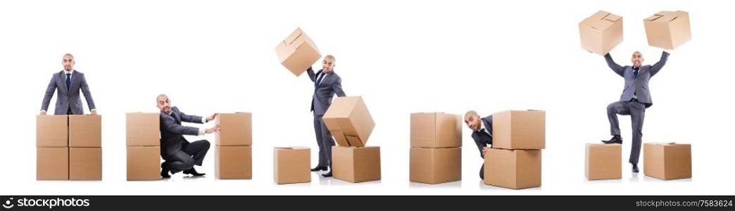 The businessman with box isolated on the white. Businessman with box isolated on the white