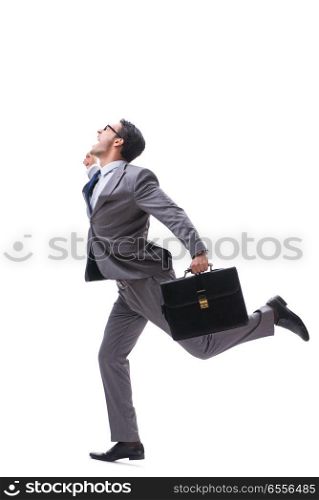 The businessman with briefcase isolated on white . Businessman with briefcase isolated on white