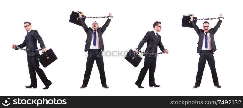 The businessman with chain isolated on the white. Businessman with chain isolated on the white