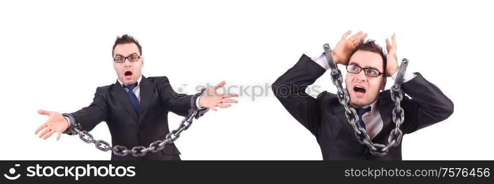 The businessman with chain isolated on the white. Businessman with chain isolated on the white