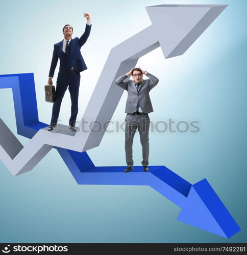 The businessman with charts of growth and decline. Businessman with charts of growth and decline