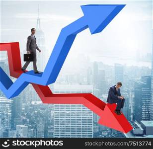 The businessman with charts of growth and decline. Businessman with charts of growth and decline