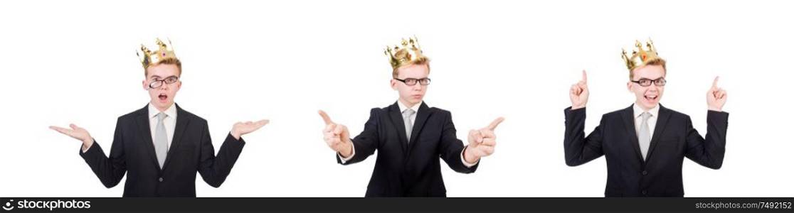 The businessman with crown isolated on white. Businessman with crown isolated on white