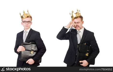 The businessman with crown isolated on white. Businessman with crown isolated on white