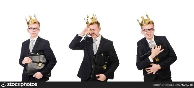 The businessman with crown isolated on white. Businessman with crown isolated on white