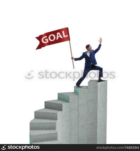 The businessman with goal banner isolated on white. Businessman with goal banner isolated on white