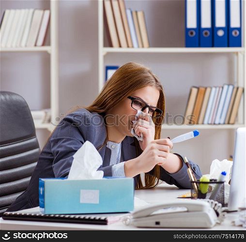 The businesswoman employee sick in the office. Businesswoman employee sick in the office