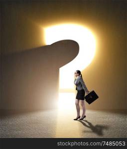 The businesswoman facing difficult choice dilemma. Businesswoman facing difficult choice dilemma