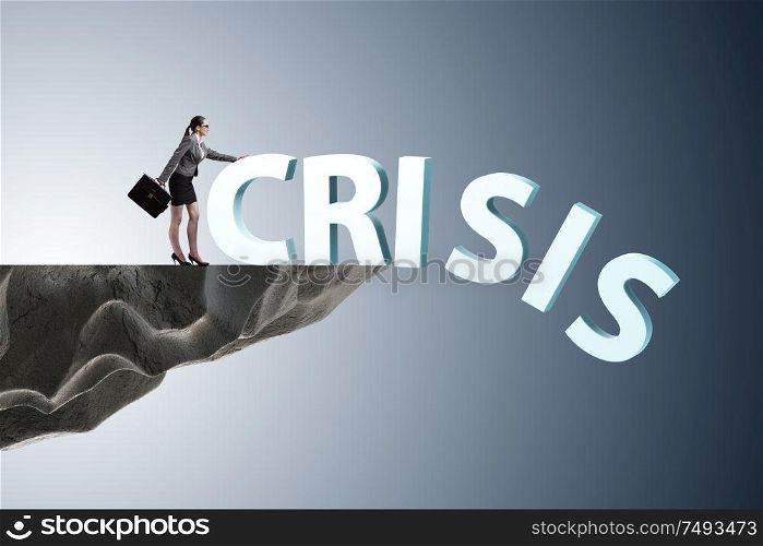 The businesswoman in crisis management concept. Businesswoman in crisis management concept