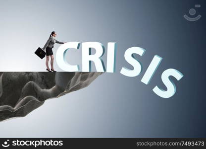 The businesswoman in crisis management concept. Businesswoman in crisis management concept