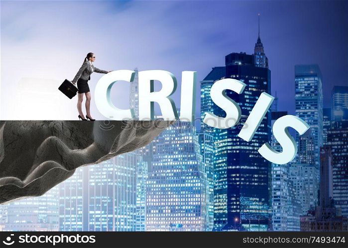 The businesswoman in crisis management concept. Businesswoman in crisis management concept