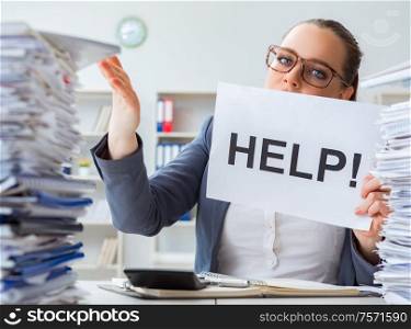 The businesswoman pleading for help in office. Businesswoman pleading for help in office