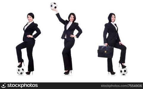 The businesswoman with ball on white. Businesswoman with ball on white