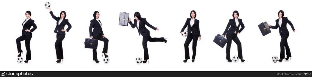 The businesswoman with ball on white. Businesswoman with ball on white