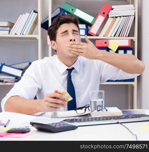 The busy frustrated businessman angry in the office. Busy frustrated businessman angry in the office