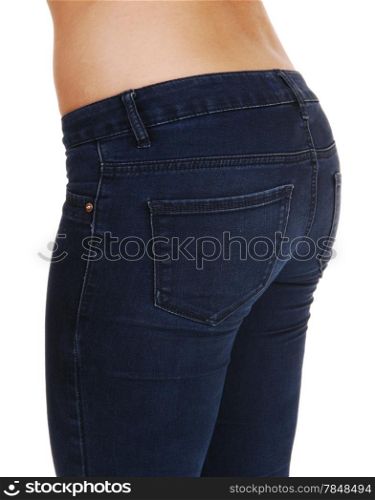 The butt from the back of a young woman in jeans with a great figure,isolated on white background.