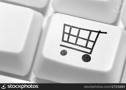 The button for purchases on the keyboard. Online shop.