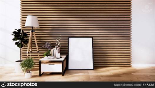 the cabinet, modern living room with wooden wall design and wooden white floor. 3d rendering