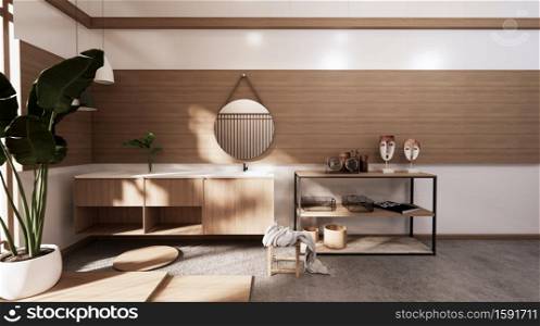 The Cabinet under sink in a tropical bathroom. 3D rendering