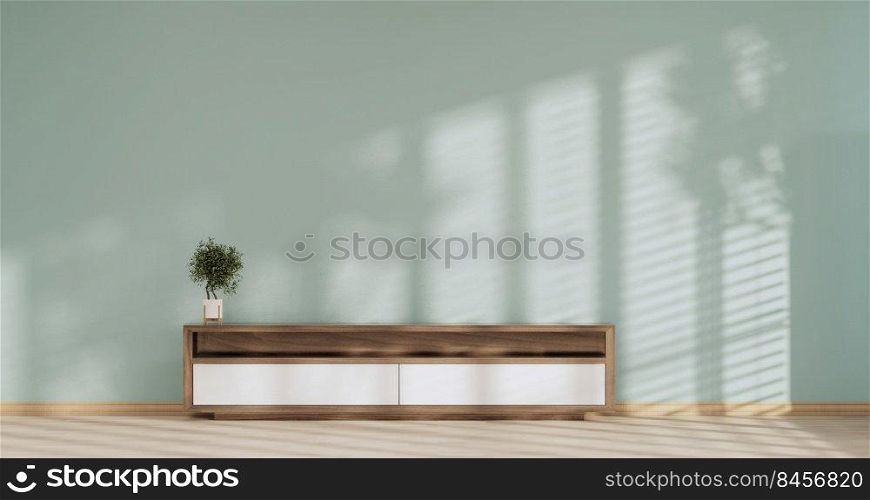 The Cabinet wooden design on mint room interior modern style.3D rendering