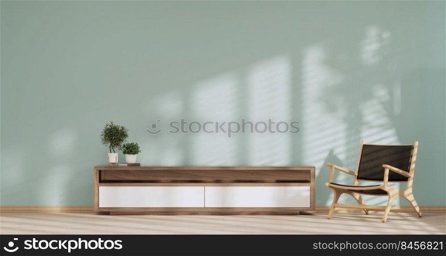 The Cabinet wooden design on mint room interior modern style.3D rendering