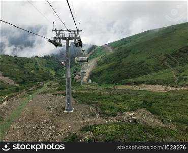 The cable car in Caucasus mountains. Sochi area, Roza Khutor, Russia